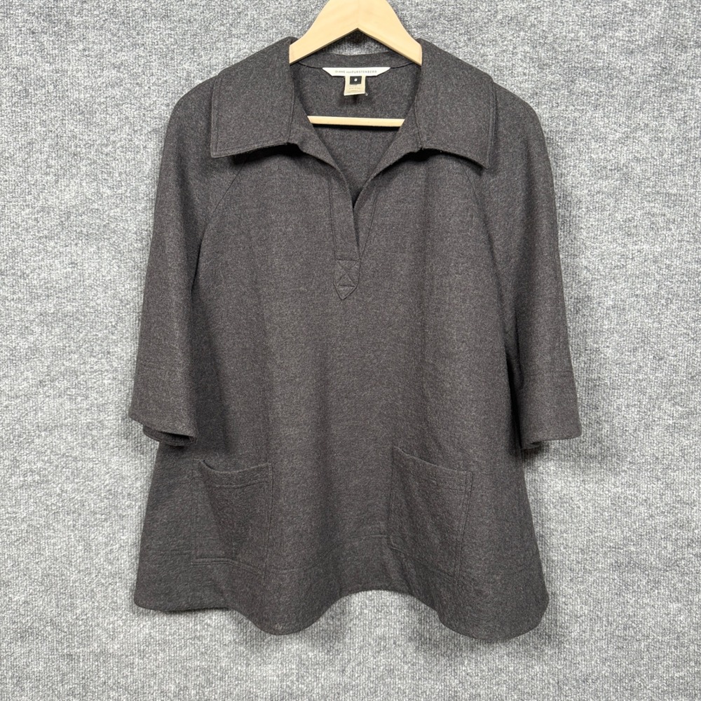 DVF Diane von Furstenberg Size 6 Shacket Shirt Black Wool Pocket Bell Sleeves